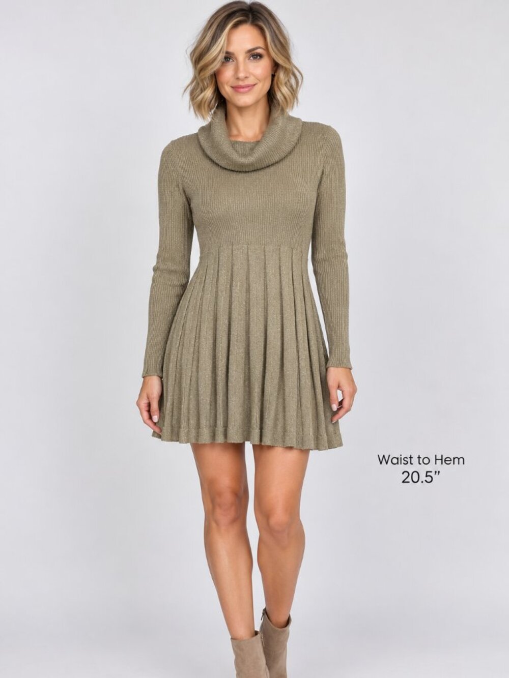 Women's Petite Small Gold Shimmer Cowl Neck Sweater Dress Calvin Klein